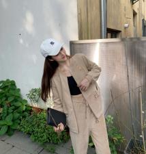 易霏金熙【现货】春季新款丝绒拼接套装，女装职业装，易霏金熙