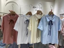 线条短袖衬衫，女装衬衫，知否