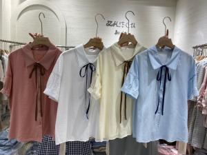 线条短袖衬衫，女装衬衫，知否