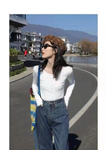 韩系高弹力打底长袖T恤,女装T恤,LMNC