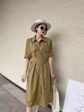 ［爱美欧］夏季新款带腰带长款衬衫连衣裙，女装衬衫，爱美欧