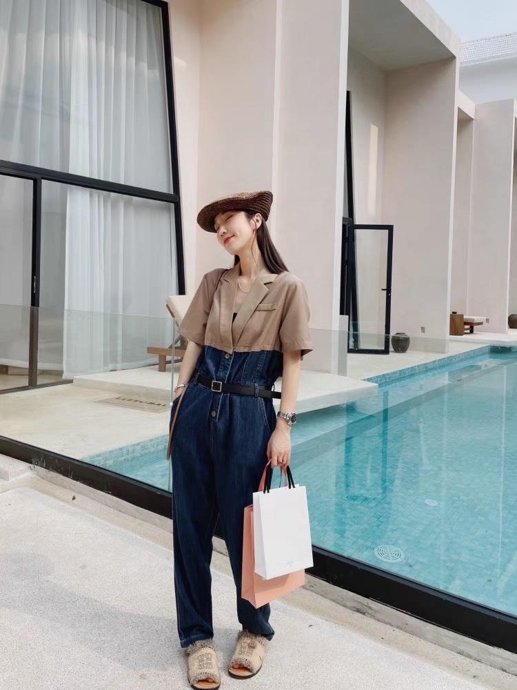 拼接连体裤，女装连体裤，久意
