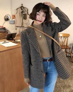 SL2012网红格子百分百羊毛双面呢外套,女装,L·H·X