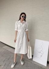 ［爱美欧］夏季新款带腰带长款衬衫连衣裙，女装衬衫，爱美欧