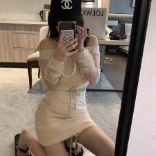 一字领网纱两件套，女装，XTZ style