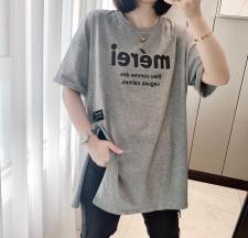 夏季新款字母开叉T恤，女装T恤，子秋