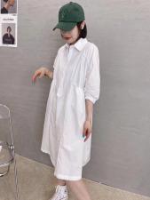 XL9906新款高级感大口袋套头抽褶长款短袖宽松韩版衬衫裙，女装衬衫，L·H·X