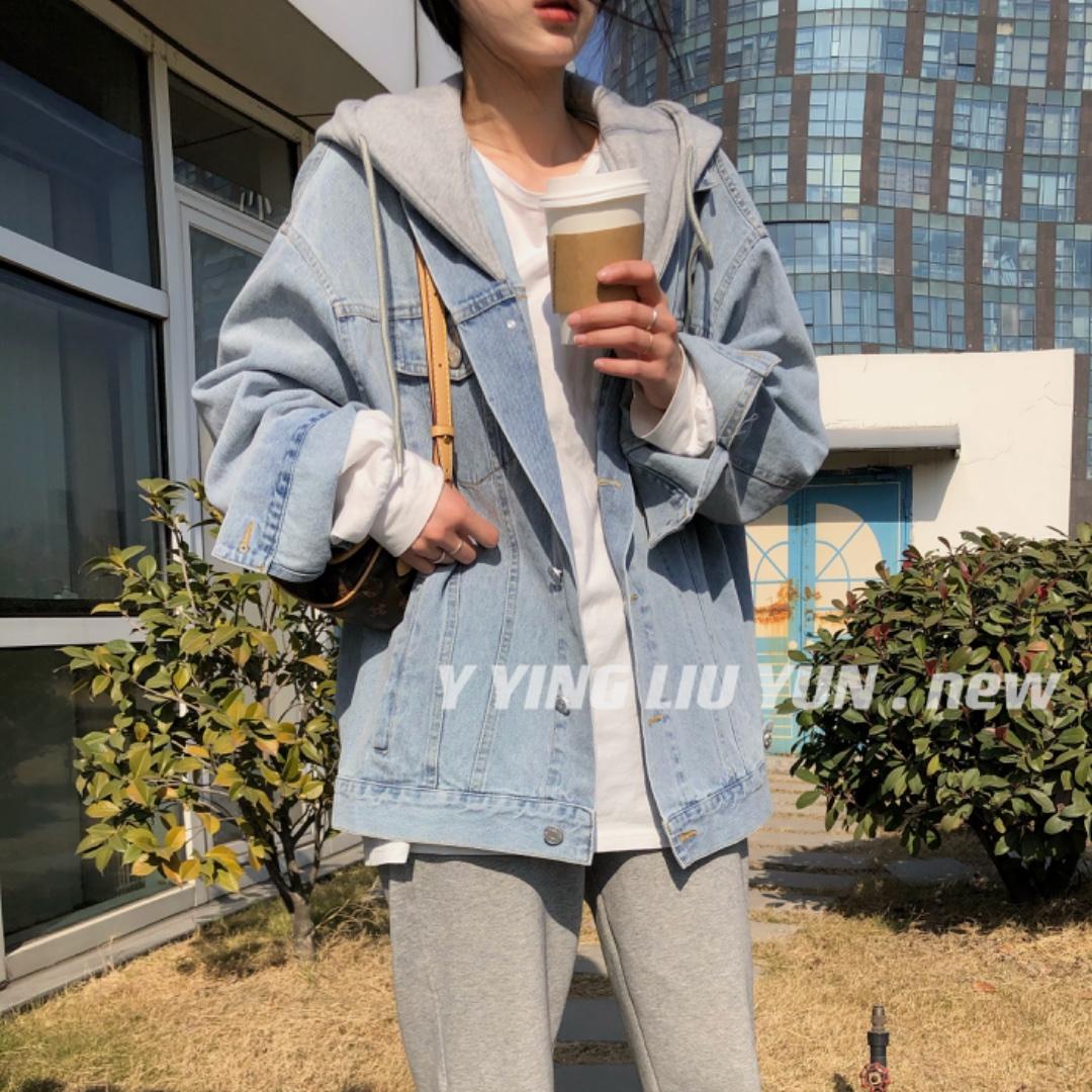 韩版带帽牛仔外套，女装，迎盈柳韵