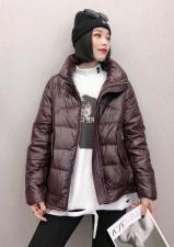 DG832潮牌亮皮立领不规则车线保暖羽绒服，女装羽绒服，L·H·X