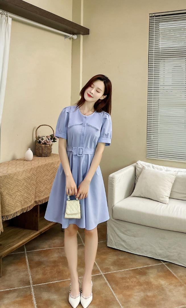 现货2021夏新款小清新淑女短袖连衣裙M-XXL，女装连衣裙，艾涵