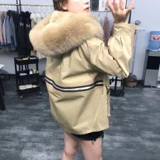 ZHG8108韩版百搭织带真狐狸毛领内胆可拆卸獭兔毛皮草派克，女装皮草，L·H·X