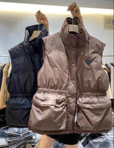 W6823欧美个性简约设计松紧腰大口袋百分百羽绒马甲,女装马夹,L·H·X