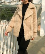 ZAF2006欧货西装领拉链百分百羊毛颗粒皮草外套，女装西装，L·H·X
