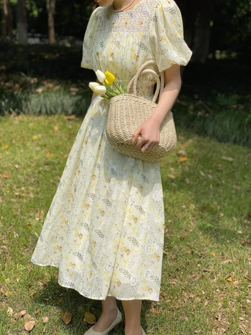 重功碎花连衣裙，女装连衣裙，Must Bloom绽放