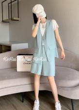 【现货】夏季新款休闲风马甲短裤三件套，女装马夹，珂 慧