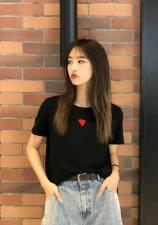 DG875-2021春季新款时尚百搭刺绣爱心短袖T恤，女装T恤，L·H·X
