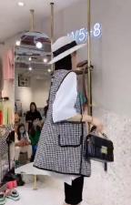 AX9601欧洲站夏季新款宽松BF风短袖T恤+格子马甲两件套，女装T恤，L·H·X