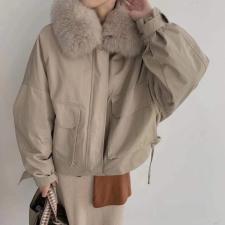 DG835韩范真狐狸毛领内搭防獭兔毛保暖派克服，女装，L·H·X