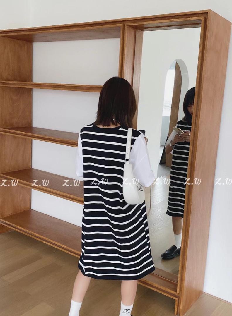 夏季新款拼接连衣裙休闲条纹，女装连衣裙，AT(2F)