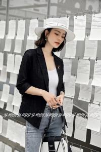 春季新款蕾丝复合七分袖西装外套,女装西装,依美依缘