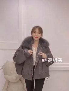 ZHG8113韩版蝙蝠款可脱卸真狐狸毛领内胆獭兔毛皮草派克服,女装皮草,L·H·X