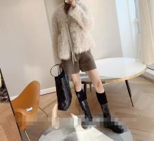 贴皮系带百分百羊羔毛颗粒皮草外套，女装皮草，L·H·X