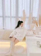 ZAF2025网红拉连套头百分百羊毛颗粒外套，女装，L·H·X