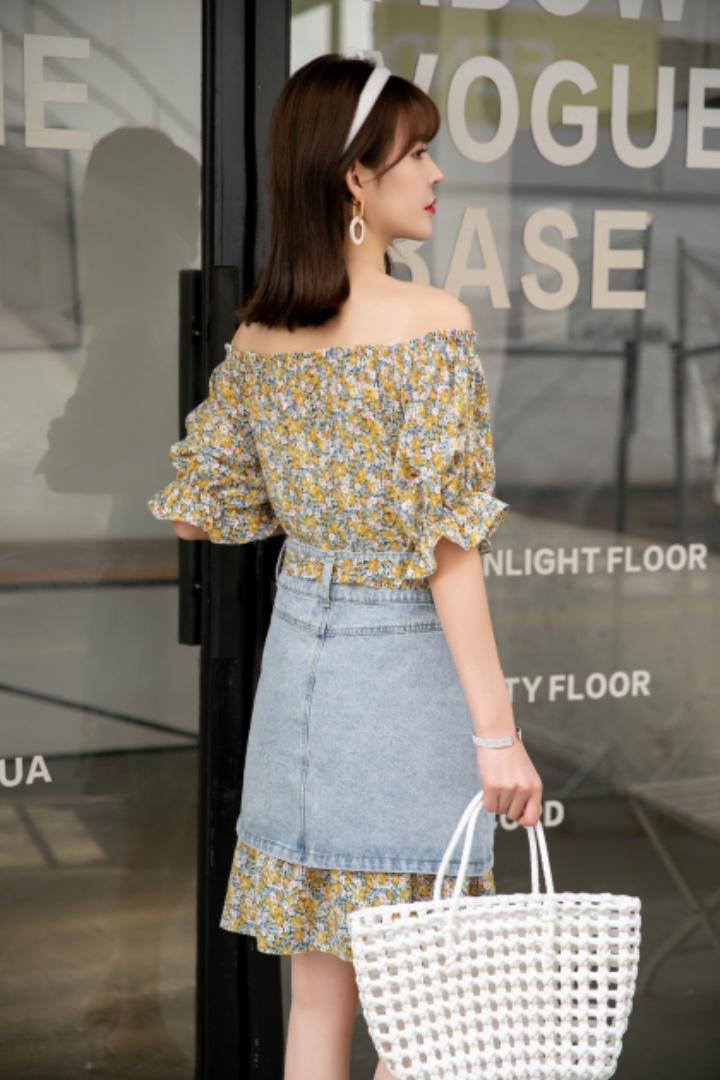 【夏季新款】碎花连衣裙牛仔半裙两件套，女装连衣裙，笑思源