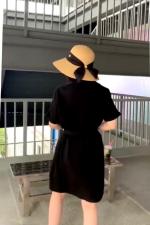 DG897夏季新款2021港风翻领收腰气质显瘦双口袋天丝连衣，女装，L·H·X