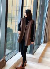 SL20999气质V领大版宽松百分百羊毛双面呢马甲，女装马夹，L·H·X