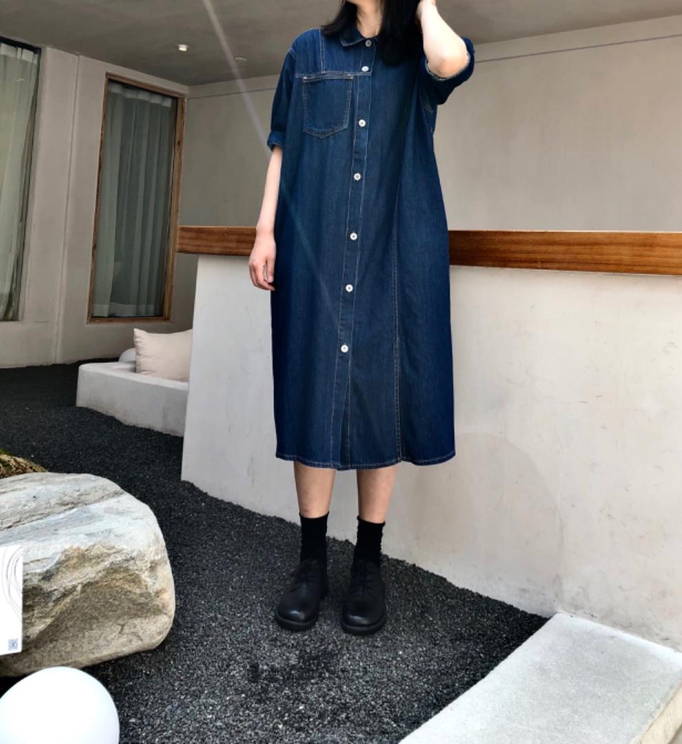 夏季水洗棉牛仔长裙，女装，金子