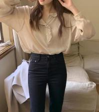 2021春季韩系荷叶边雪纺上衣，女装，LMNC