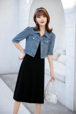 休闲牛仔两件套，女装，水锦红