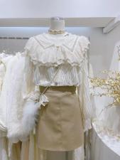 21春款重工钉珠蕾丝领条条衬衫，女装衬衫，WOOSING