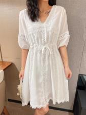 【现货】夏季新款重工钉珠v领收腰连衣裙，女装连衣裙，裴兔子