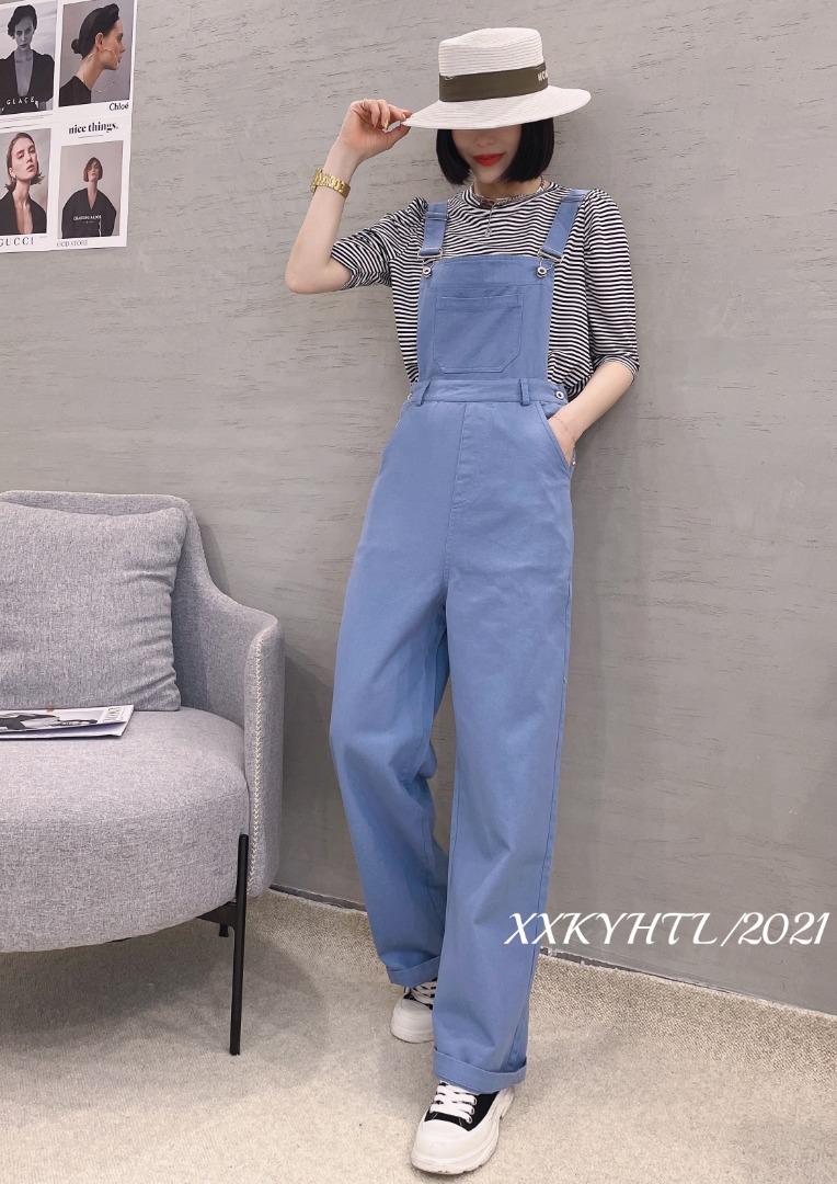 21021、条纹背带牛仔裤套装，女装牛仔裤，茜茜可依 红太狼