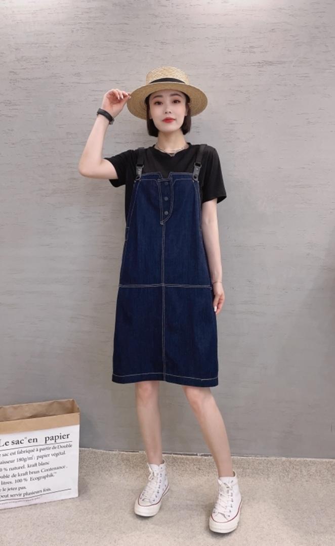 休闲二件套背带牛仔裙，女装，知名度