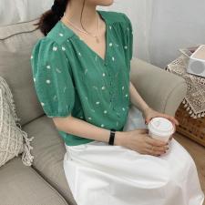 夏季碎花麻料上衣，女装，晗梦轩