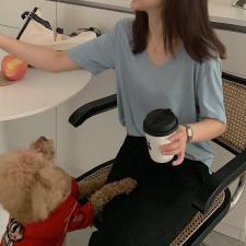 【现货】v领冰柔棉基础打底衫短袖，女装，海维恩