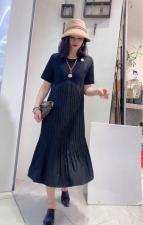 AX303新款韩版圆领休闲拼接修身显瘦百褶连衣裙，女装连衣裙，L·H·X