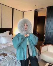 ZHG8116白耗大毛领狐毛门襟加獭兔内胆皮草派克服，女装皮草，L·H·X