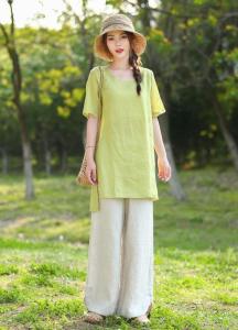现货 2021新款纯亚麻百搭气质直筒阔腿裤，女装，美诗欧 Missorly