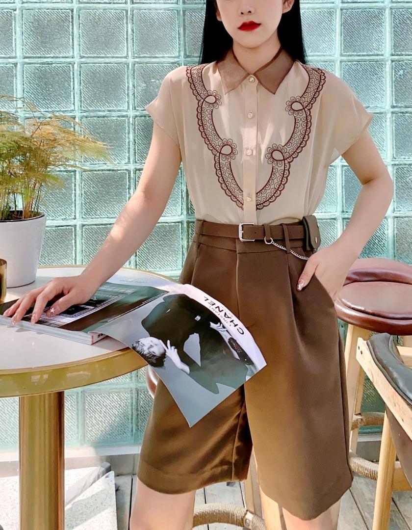 仿真丝面料小衫，女装，露彩