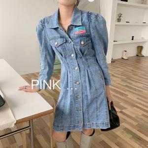 现货 韩版薄料格子西服 牛仔裙 韩系直筒连衣裙,女装连衣裙,PINK