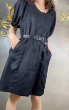 SGH2111夏季新款甜美大方圆领简约显瘦气质泡泡袖连衣裙，女装连衣裙，L·H·X