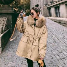 ZCL512韩牌真狐狸毛领内胆仿獭兔毛时尚派克服，女装，L·H·X