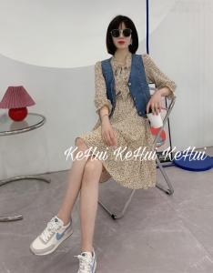 【现货】夏季牛仔马甲碎花连衣裙两件套,女装马夹,珂 慧