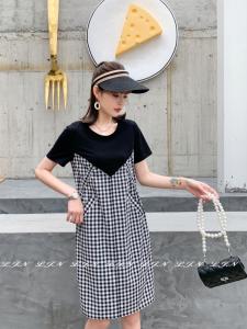 简约格子连衣裙,女装连衣裙,莲佳妮