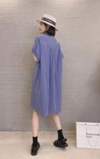 XL9915欧货韩版2021夏装新款翻领泡泡袖抽绳条纹连衣裙，女装连衣裙，L·H·X