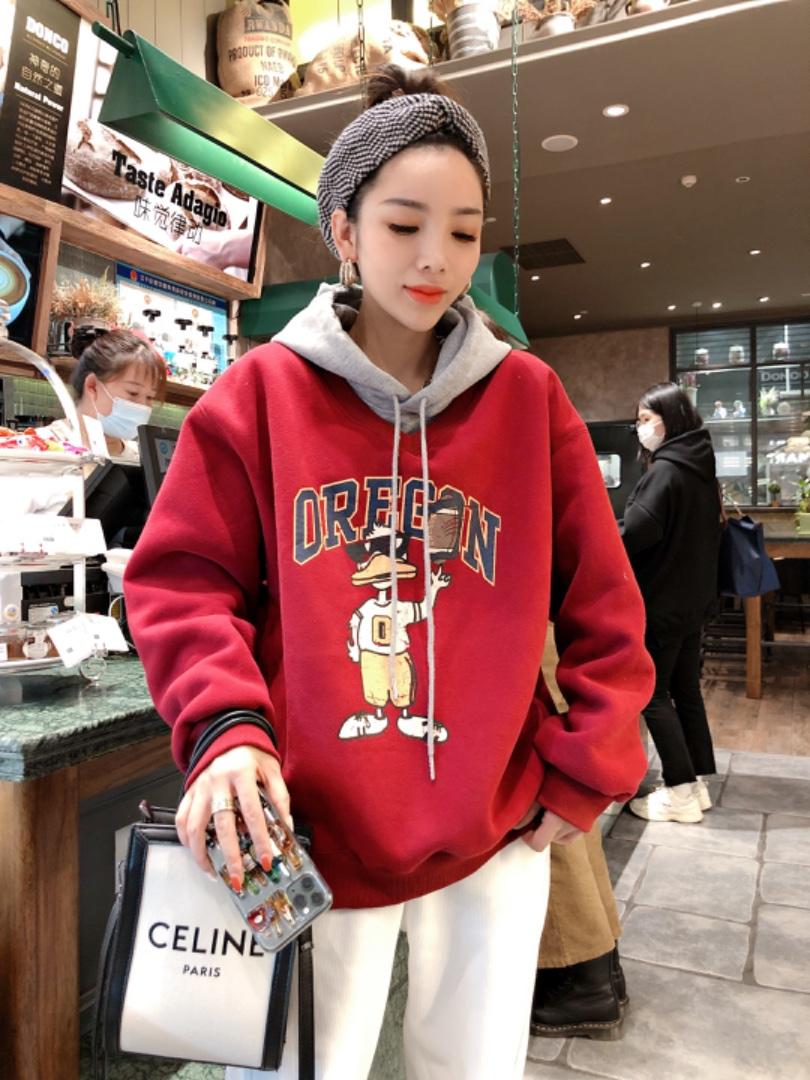 拼色款加绒卫衣，女装卫衣/绒衫，一杭